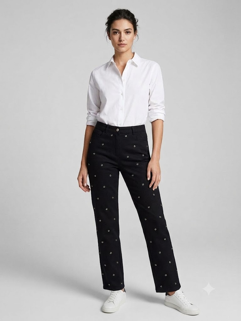 UNİQUE Metal Aksesuarlı Regular Fit Kanvas Pantolon 264022 - Siyah
