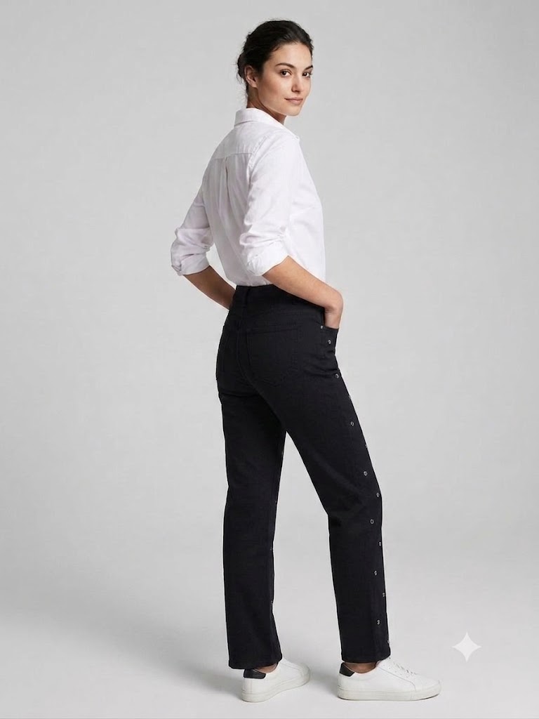 UNİQUE Metal Aksesuarlı Regular Fit Kanvas Pantolon 264022 - Siyah