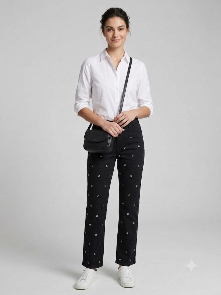 UNİQUE Metal Aksesuarlı Regular Fit Kanvas Pantolon 264022 - Siyah