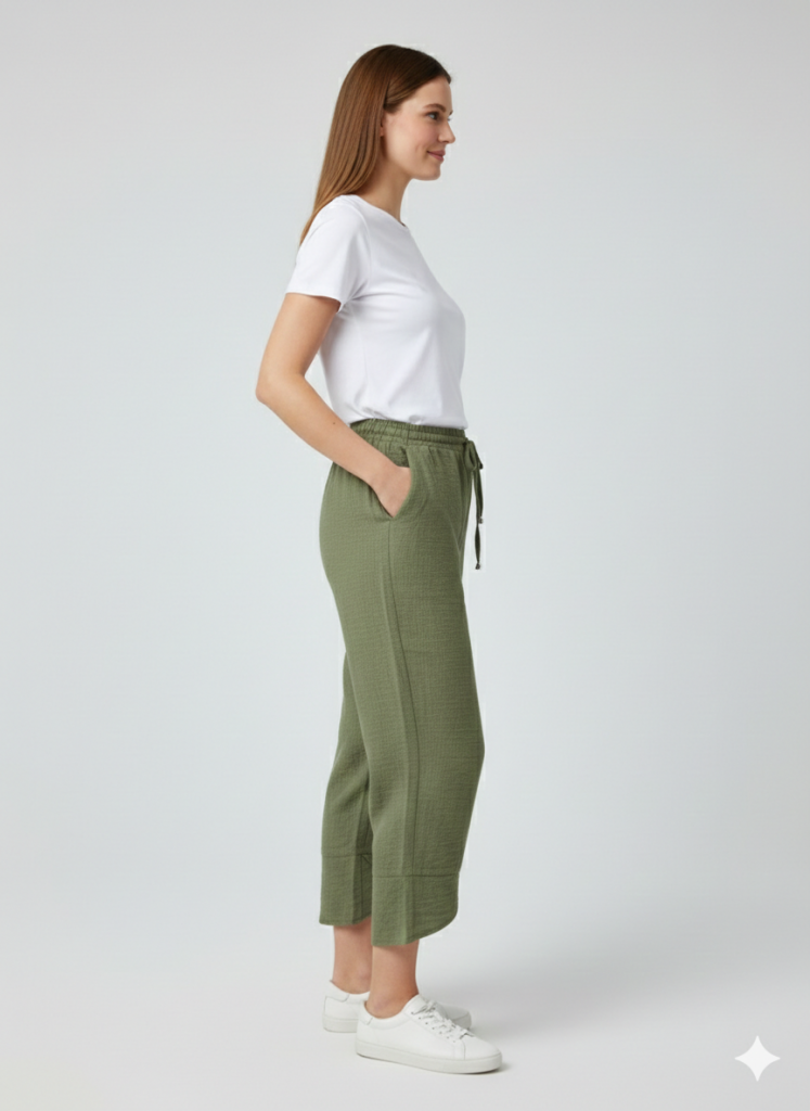 VEDİ Beli Lastikli Paçası Detaylı Pantolon 7414 - HAKİ