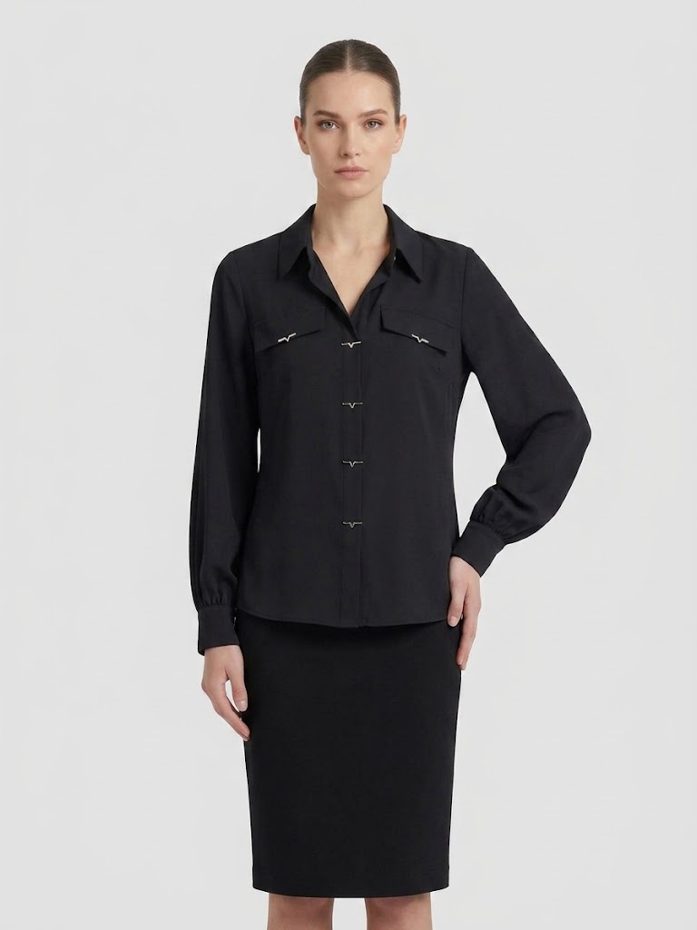 DOSSO DOSSİ OF WHİTE Aksesuar Detaylı Bluz 1426 - Siyah