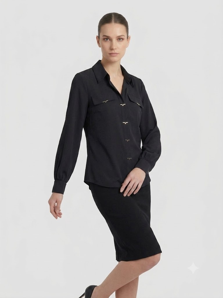 DOSSO DOSSİ OF WHİTE Aksesuar Detaylı Bluz 1426 - Siyah