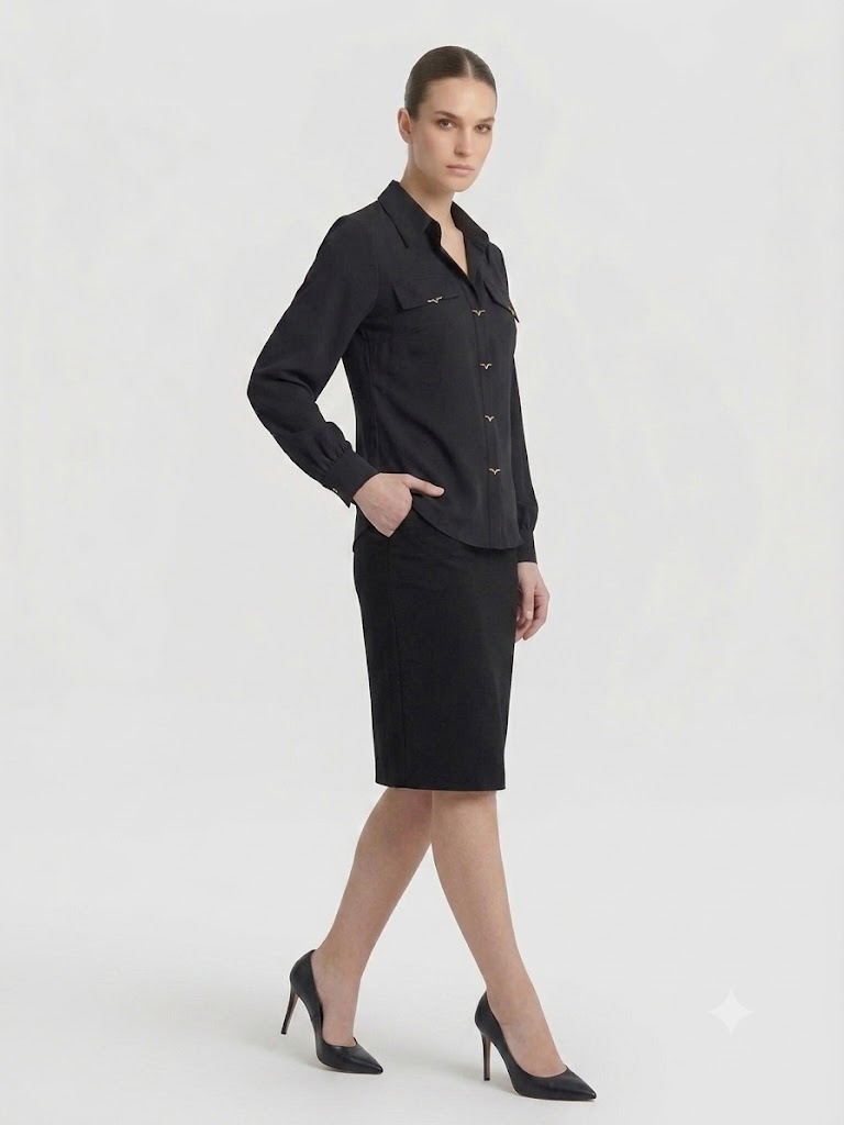 DOSSO DOSSİ OF WHİTE Aksesuar Detaylı Bluz 1426 - Siyah