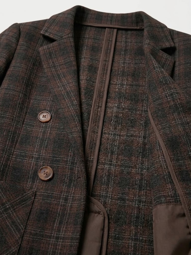 EKOL Ekose Astarsız Kruvaze Blazer Ceket 4055