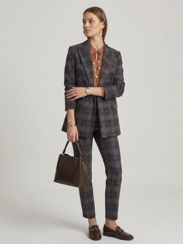 EKOL Ekose Desenli Kruvaze Blazer Ceket 4065