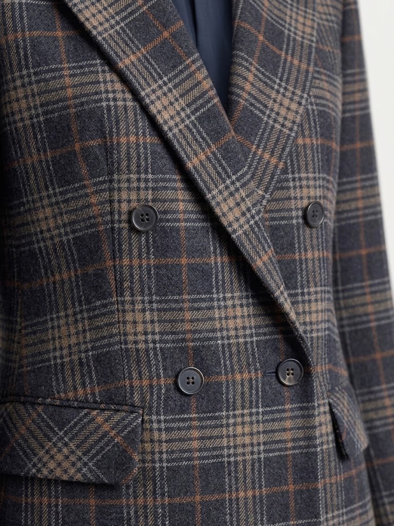 EKOL Ekose Desenli Kruvaze Blazer Ceket 4065