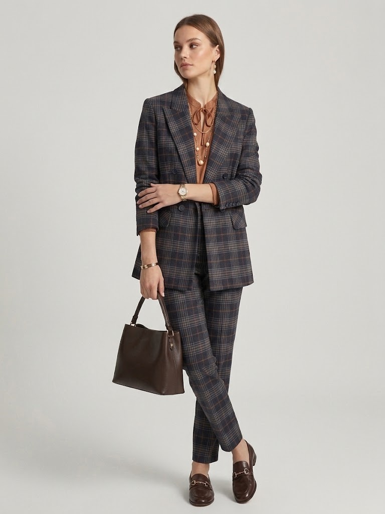 EKOL Ekose Desenli Kruvaze Blazer Ceket 4065