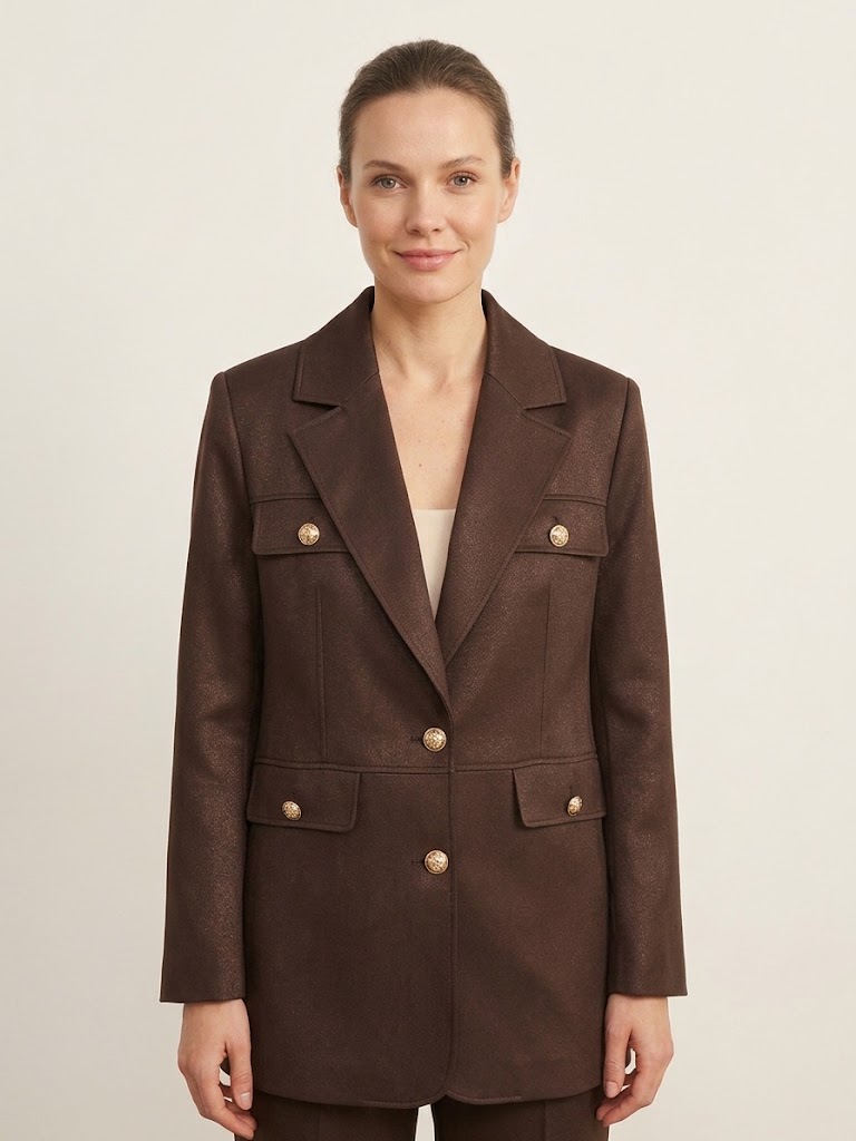 EKOL Gold Düğme Detaylı Cepli Blazer Ceket 4149