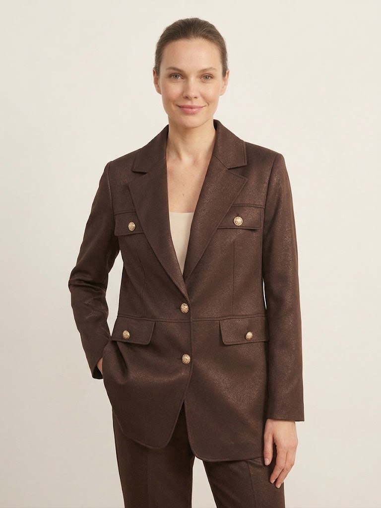 EKOL Gold Düğme Detaylı Cepli Blazer Ceket 4149