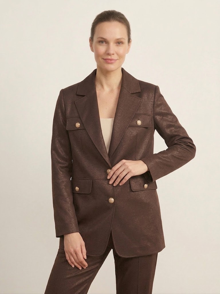 EKOL Gold Düğme Detaylı Cepli Blazer Ceket 4149