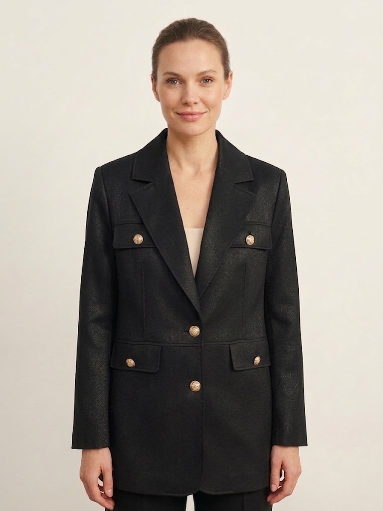 EKOL Gold Düğme Detaylı Cepli Blazer Ceket 4149 - Siyah