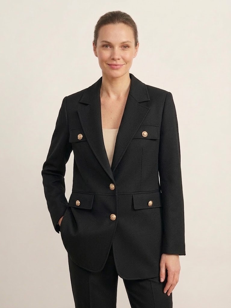 EKOL Gold Düğme Detaylı Cepli Blazer Ceket 4149 - Siyah