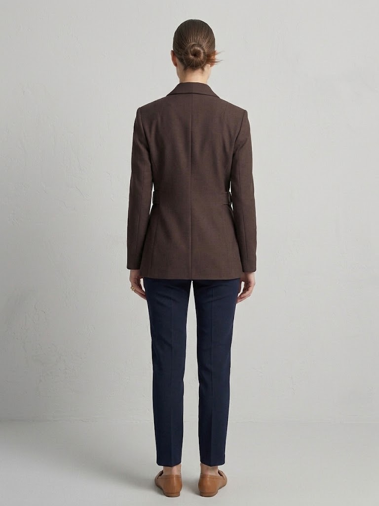 EKOL  Yan Kemer Detaylı Tek Düğme Kruvaze Yaka Şık Blazer Ceket 4169