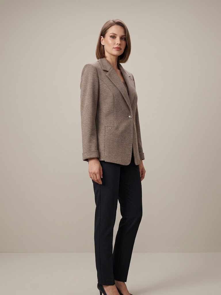 EKOL Cep Detaylı Tek Düğme Blazer Ceket 4201 - VİZON