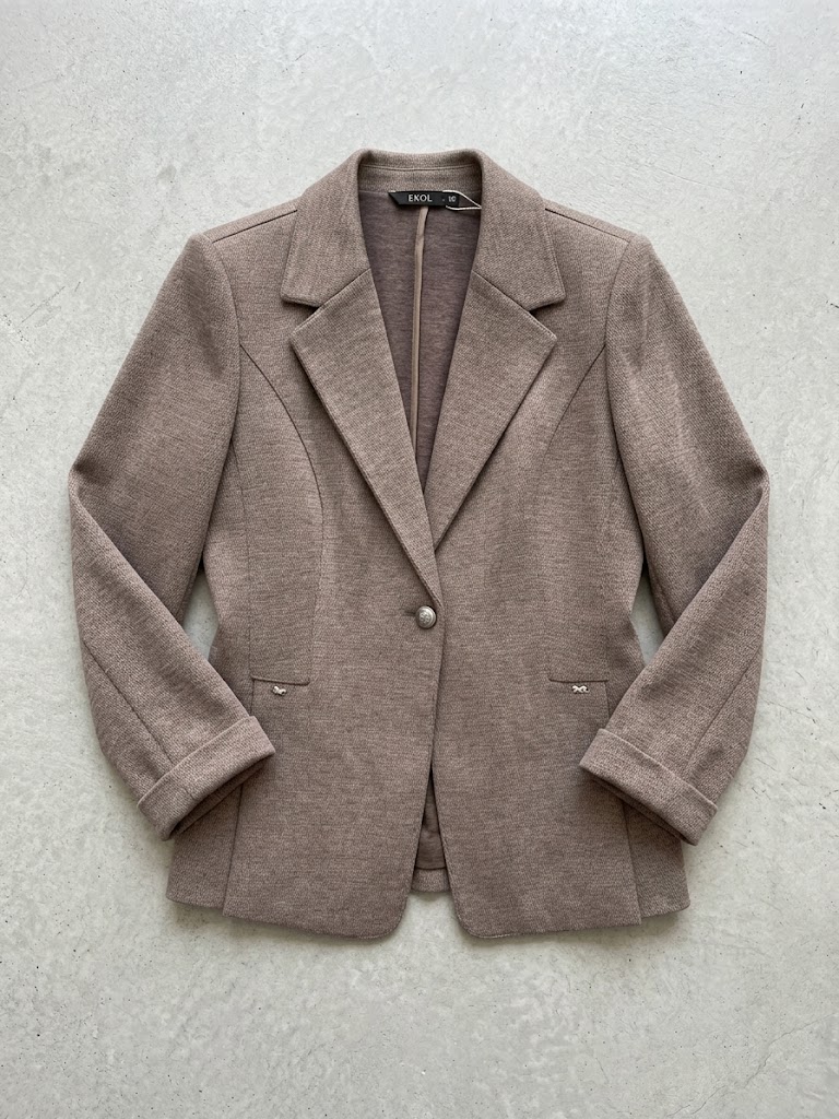 EKOL Cep Detaylı Tek Düğme Blazer Ceket 4201 - VİZON