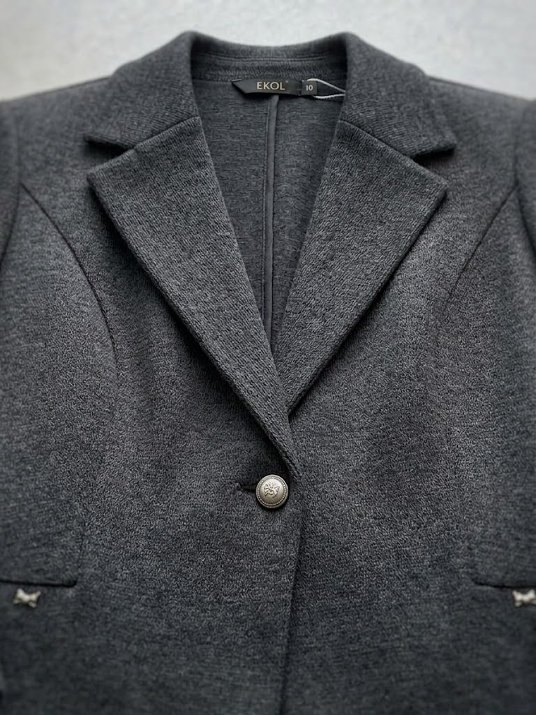 EKOL Cep Detaylı Tek Düğme Blazer Ceket 4201 - ANTRASİT
