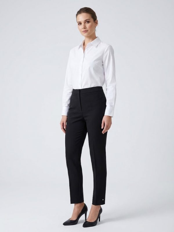EKOL Yüksek Bel Ütü Çizgili Slim Fit Klasik Kumaş Pantolon 4167
