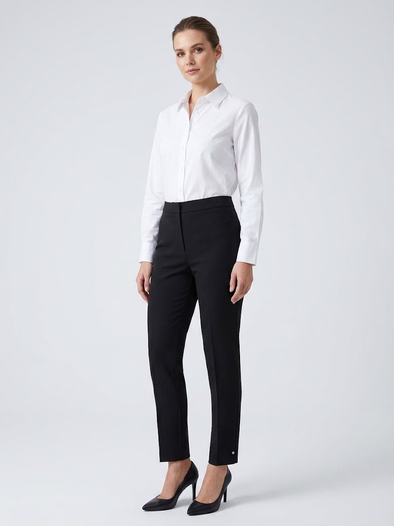 EKOL Yüksek Bel Ütü Çizgili Slim Fit Klasik Kumaş Pantolon 4167