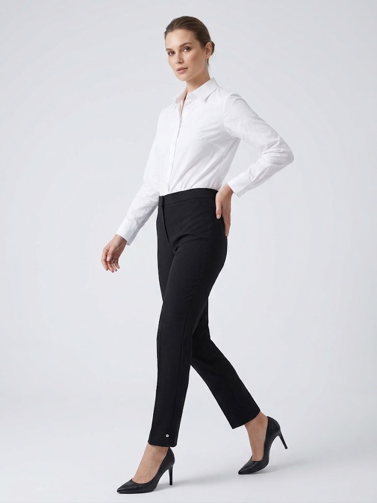 EKOL Yüksek Bel Ütü Çizgili Slim Fit Klasik Kumaş Pantolon 4167