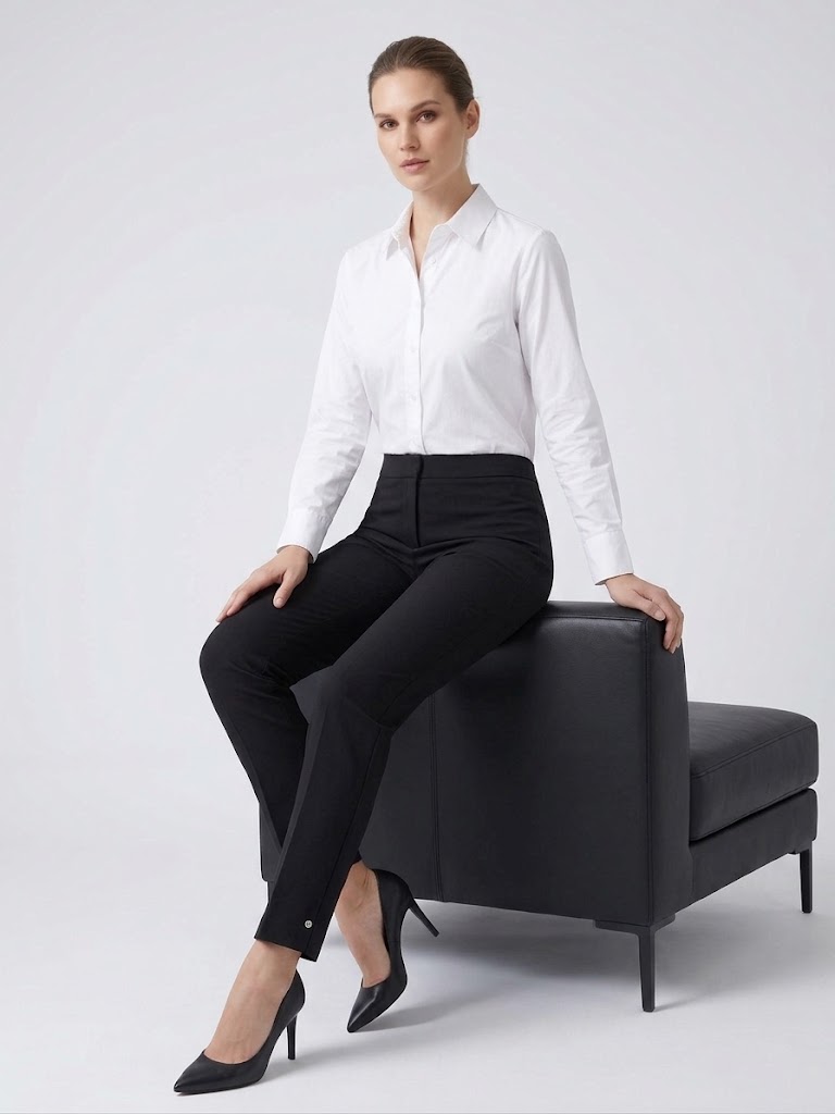 EKOL Yüksek Bel Ütü Çizgili Slim Fit Klasik Kumaş Pantolon 4167