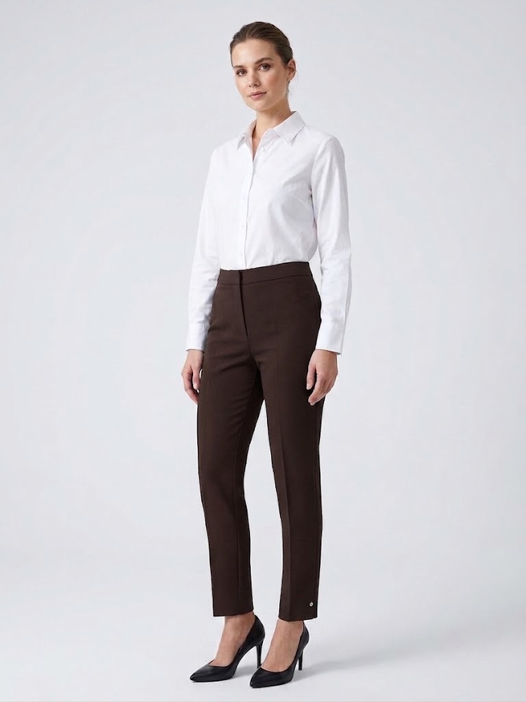 EKOL Yüksek Bel Ütü Çizgili Slim Fit Klasik Kumaş Pantolon 4167 - kahve