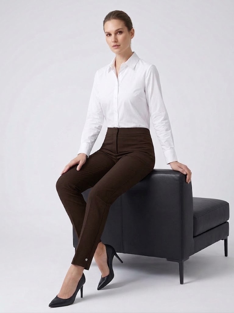EKOL Yüksek Bel Ütü Çizgili Slim Fit Klasik Kumaş Pantolon 4167 - kahve
