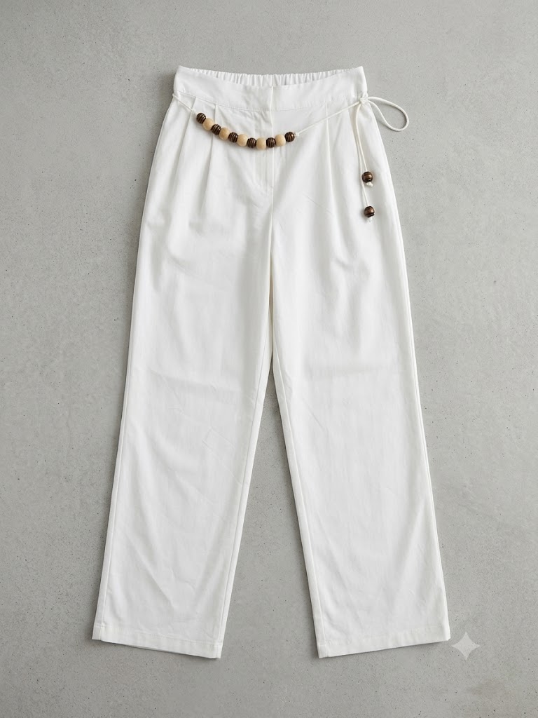 FİMKA FAVORİ Gül Detaylı Askılı Crop Top ve Keten Pantolon İkili Takım 10102 - EKRU