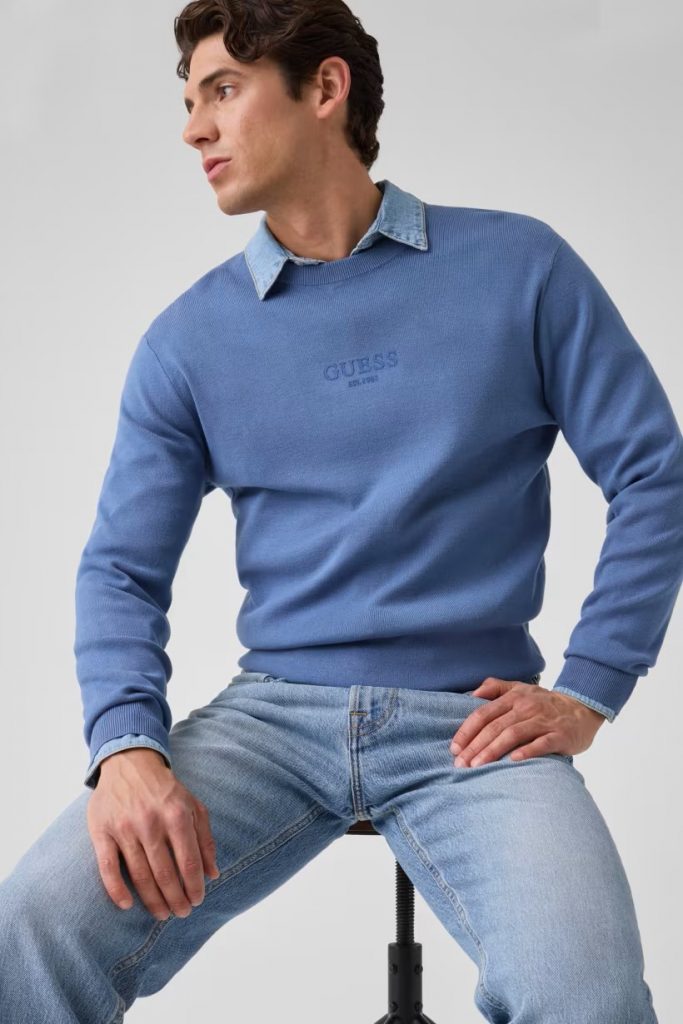 GUESS Nakışlı Logolu Kazak M6YR12Z0917 - MAVİ
