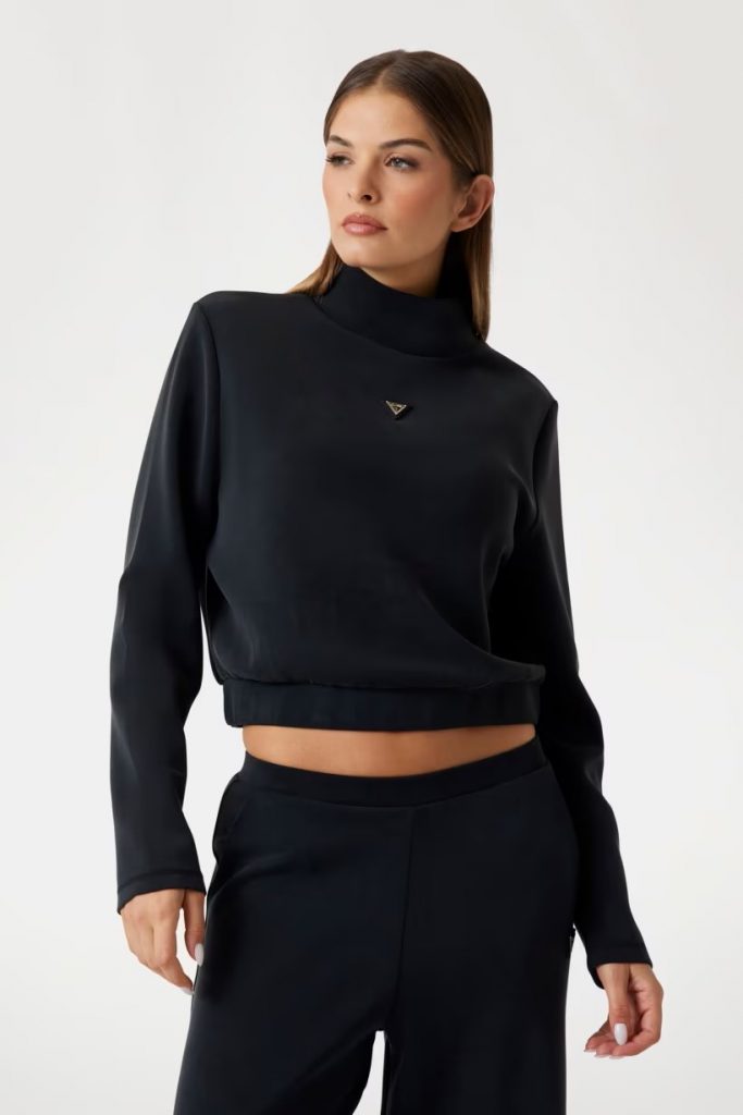 GUESS Yüksek Yakalı Sweatshirt V4YQ05KCAY2 - Siyah