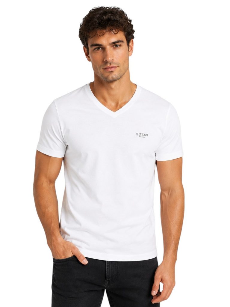 GUESS V Yaka Erkek T-Shirt M6YI32K3735 - Beyaz