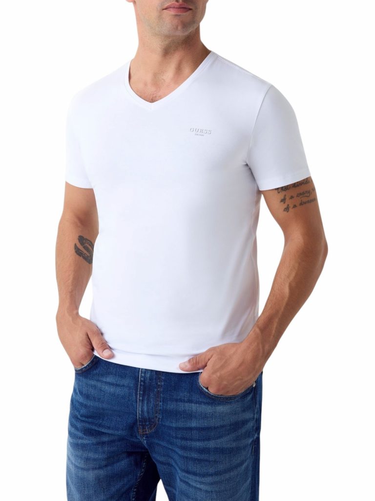 GUESS V Yaka Erkek T-Shirt M6YI32K3735 - Beyaz