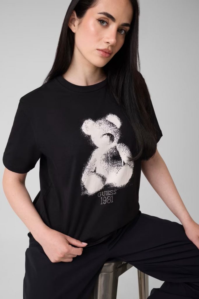 GUESS  Stras Taşlı T-shirt V6YI06K4273 - Siyah