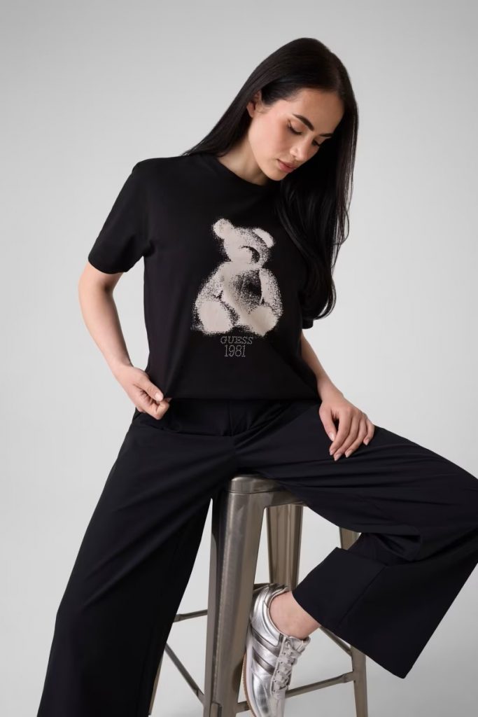 GUESS  Stras Taşlı T-shirt V6YI06K4273 - Siyah