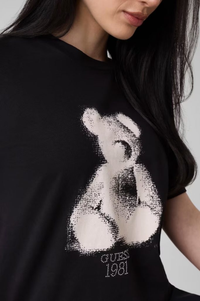 GUESS  Stras Taşlı T-shirt V6YI06K4273 - Siyah