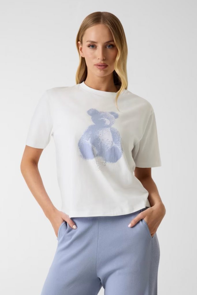 GUESS  Stras Taşlı T-shirt V6YI06K4273 - Beyaz