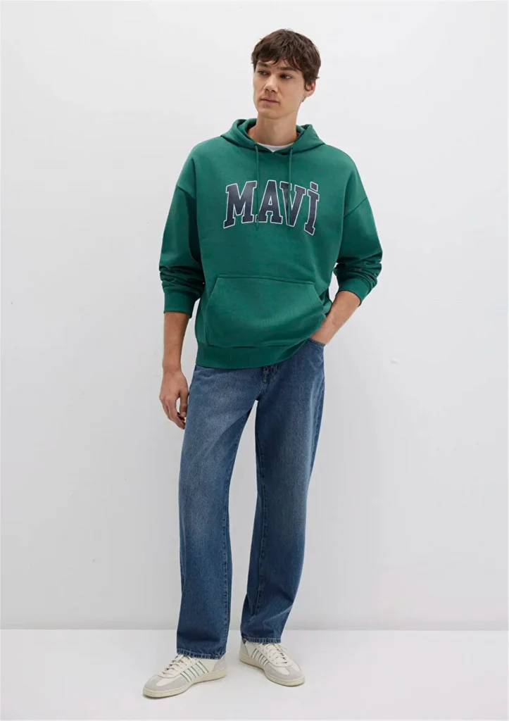 MAVİ Oversize Kapuşonlu Logo Sweatshirt M067149-71874 - YEŞİL