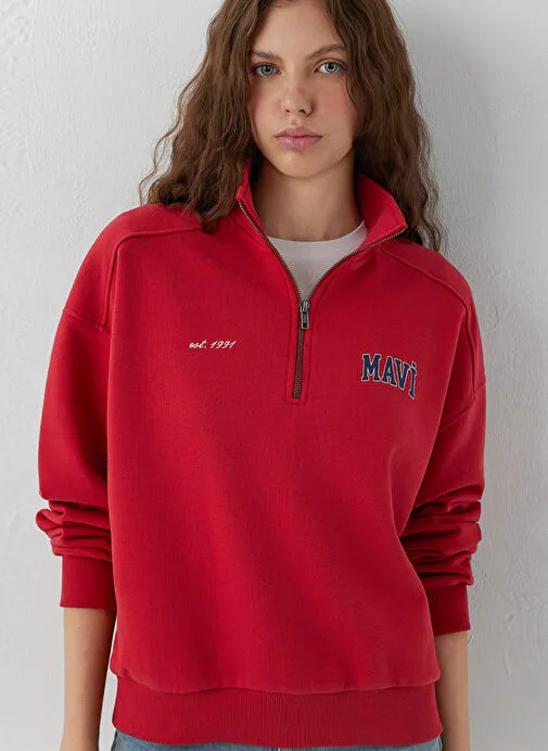 MAVİ Kadın Kırmızı Baskılı Sweatshirt M1S10373-88631 - KIRMIZI