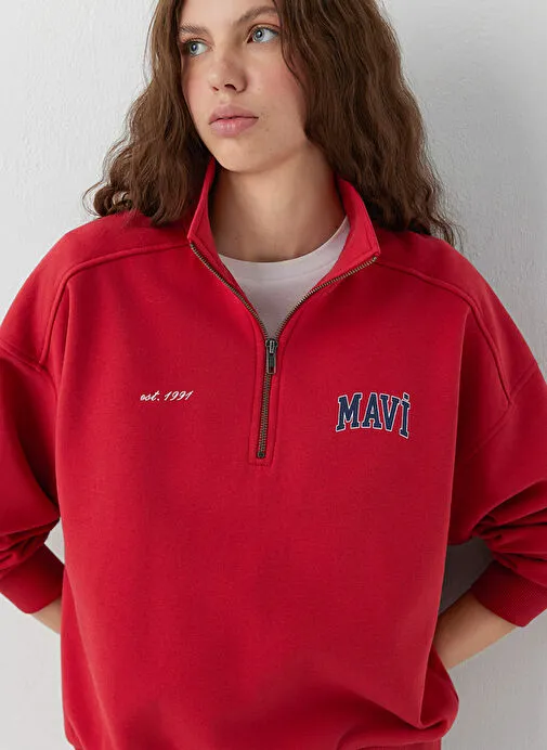 MAVİ Kadın Kırmızı Baskılı Sweatshirt M1S10373-88631 - KIRMIZI