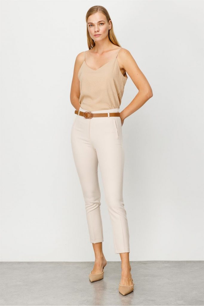 MODAİLGİ Fileto Cep Kemerli Pantolon  4564 - TAŞ