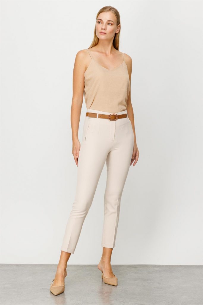 MODAİLGİ Fileto Cep Kemerli Pantolon  4564 - TAŞ