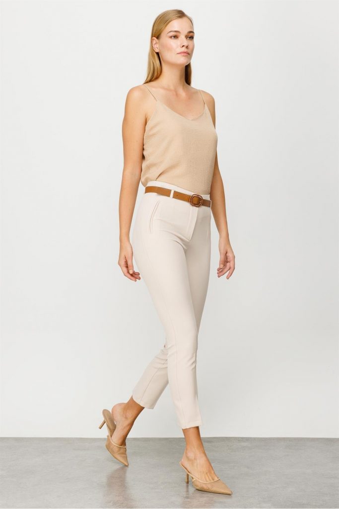 MODAİLGİ Fileto Cep Kemerli Pantolon  4564 - TAŞ