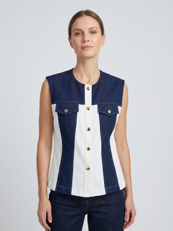 NAAR Çift Renkli Gold Düğmeli Denim Yelek 32716