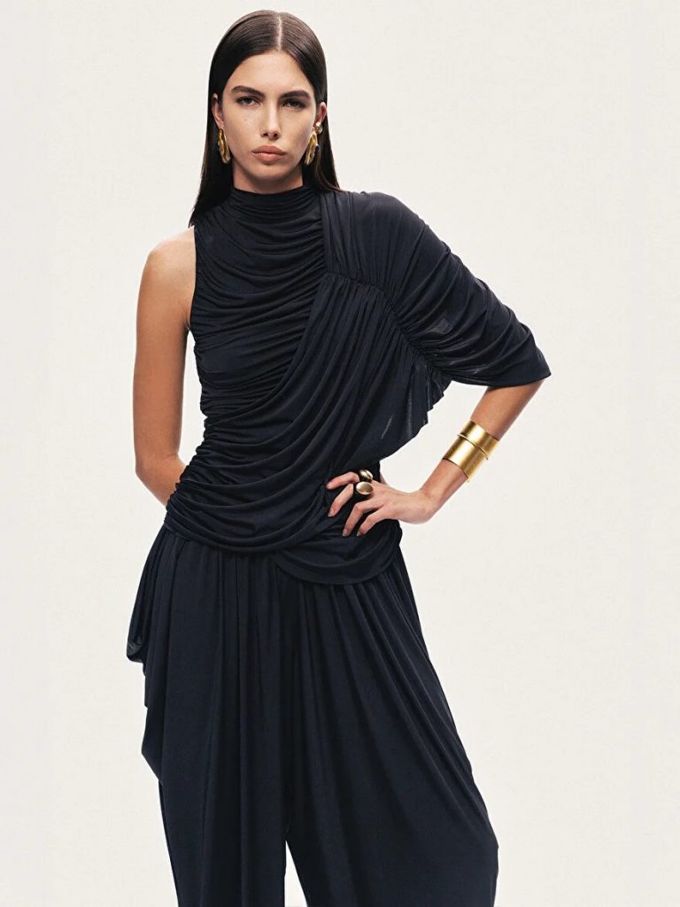 NOCTURNE Asimetrik Kol Detaylı Drapeli Bluz 6248