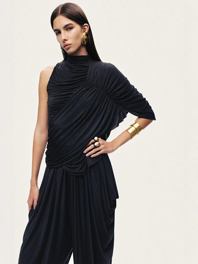 NOCTURNE Asimetrik Kol Detaylı Drapeli Bluz 6248