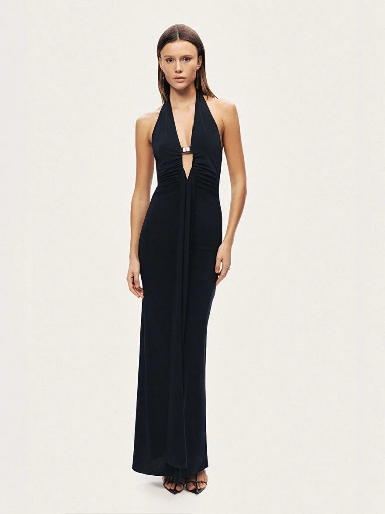 NOCTURNE Drape Ve Aksesuarlı Maxi Elbise 2748