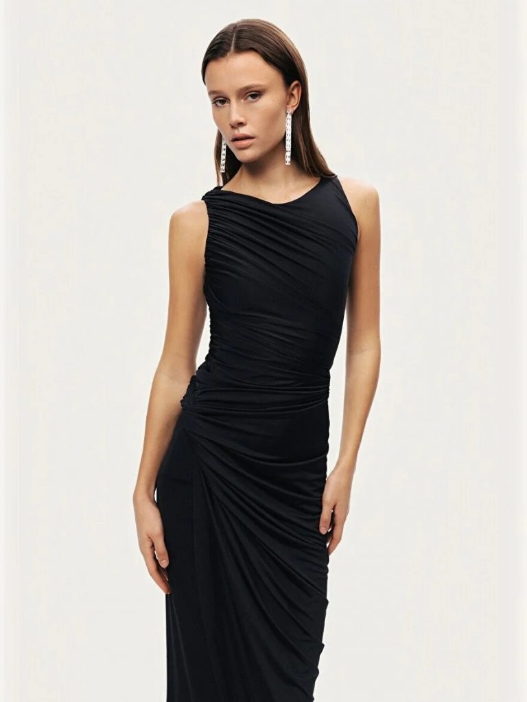 NOCTURNE Burgu ve Drape Detaylı Maxi Elbise 2778