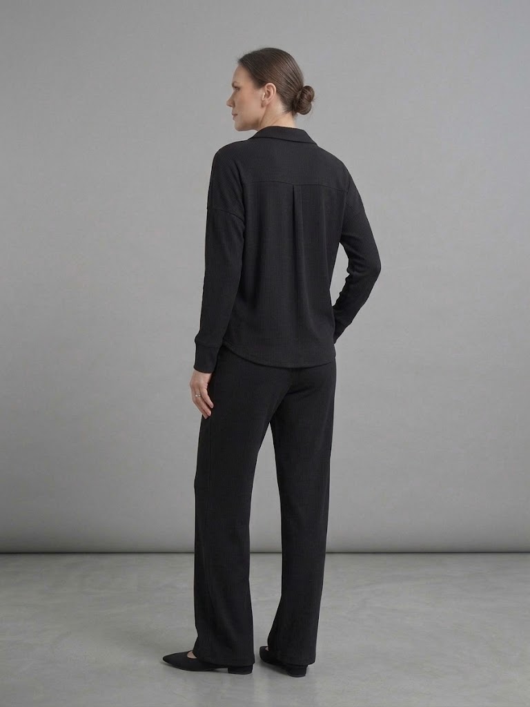 ON TRİKO Kadife Oversize Gömlek 14300 - Siyah