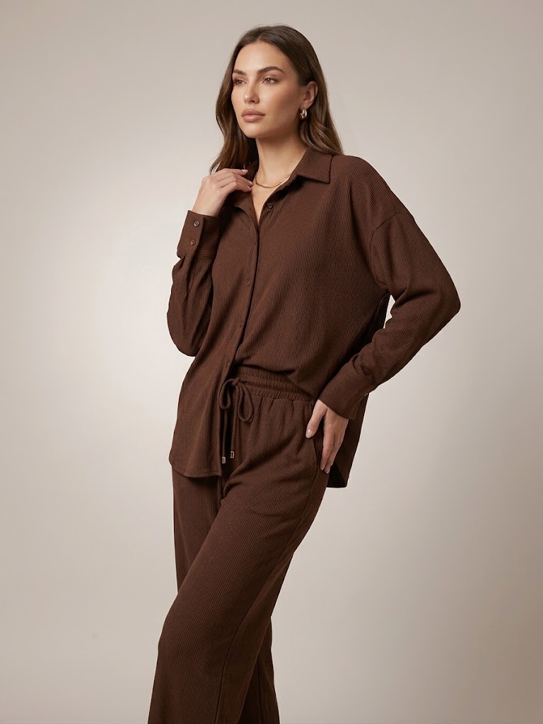 ON TRİKO Kadife Oversize Gömlek 14300 - kahve