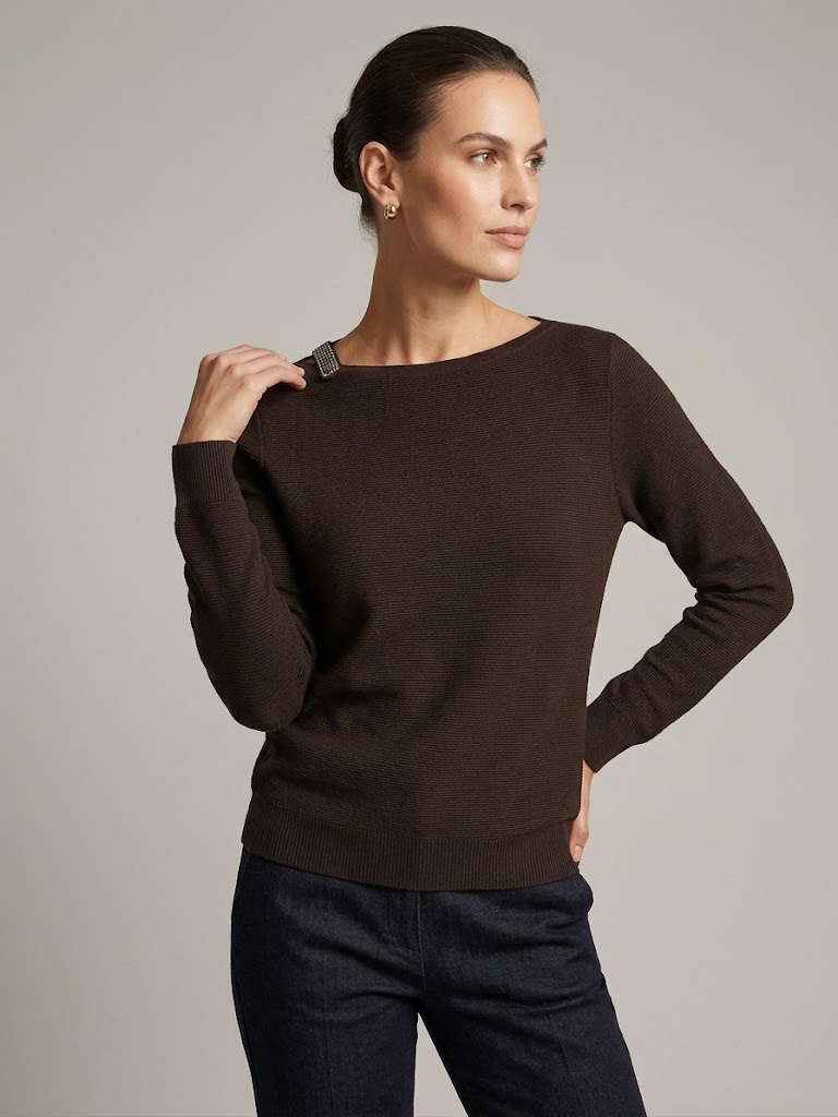 ON TRİKO Taş Aksesuarlı Triko Kazak15367 - kahve