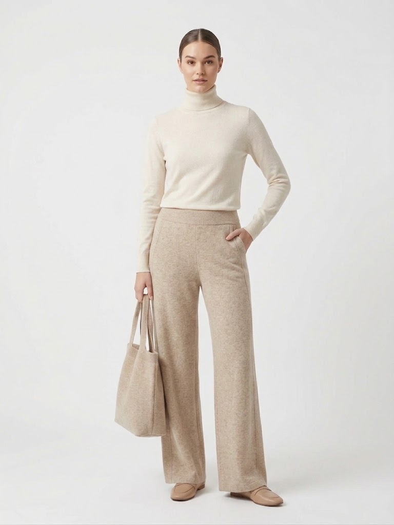 ON TRİKO Beli Lastikli Çıma Dikişli Triko Pantolon 10444 - KREM